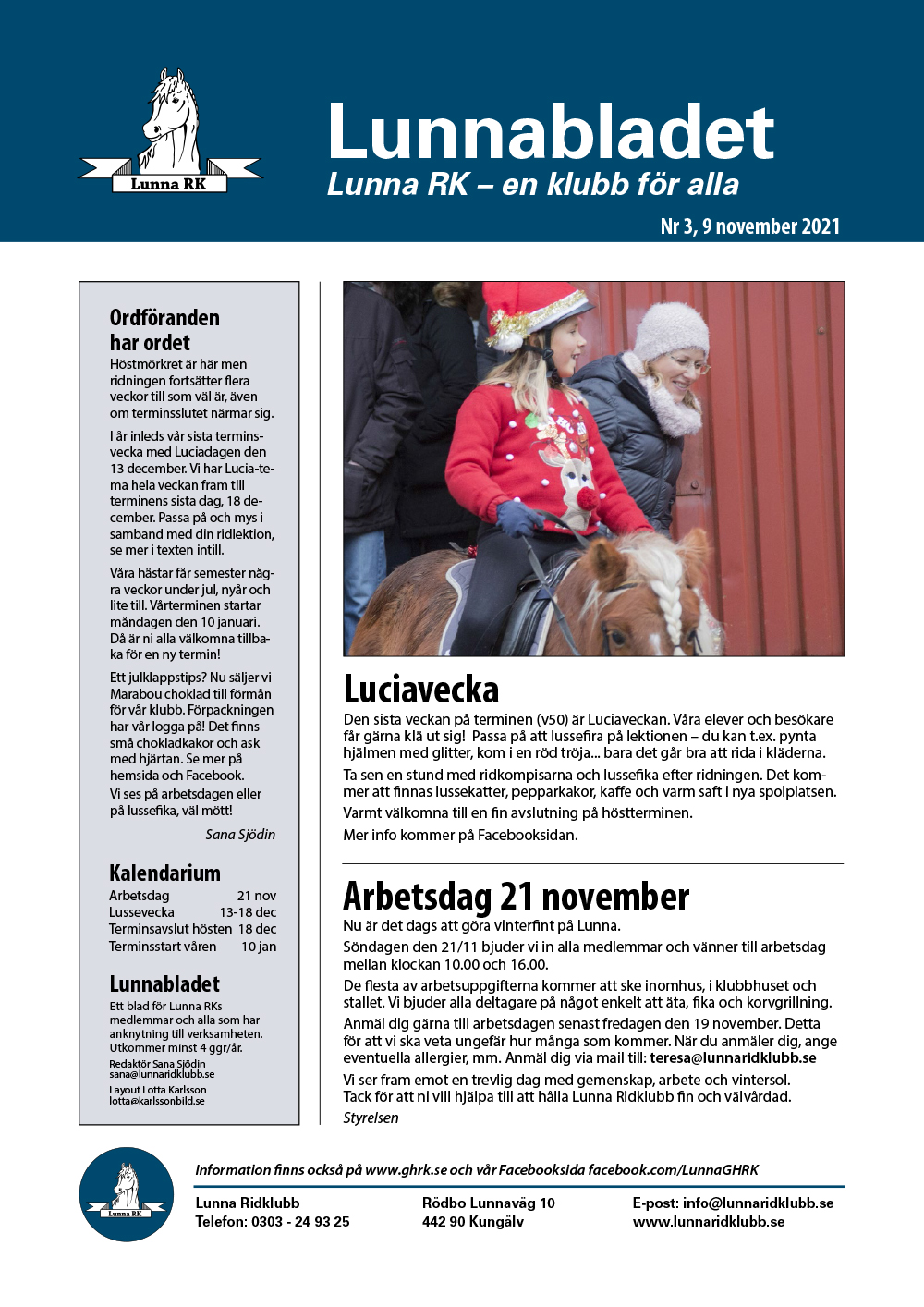 Lunnabladet, info för Lunna Ridklubb